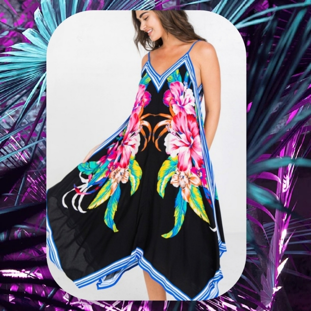 Tropical Sundress Floral Dress Summer Vacation NEW - Picture 2 of 10